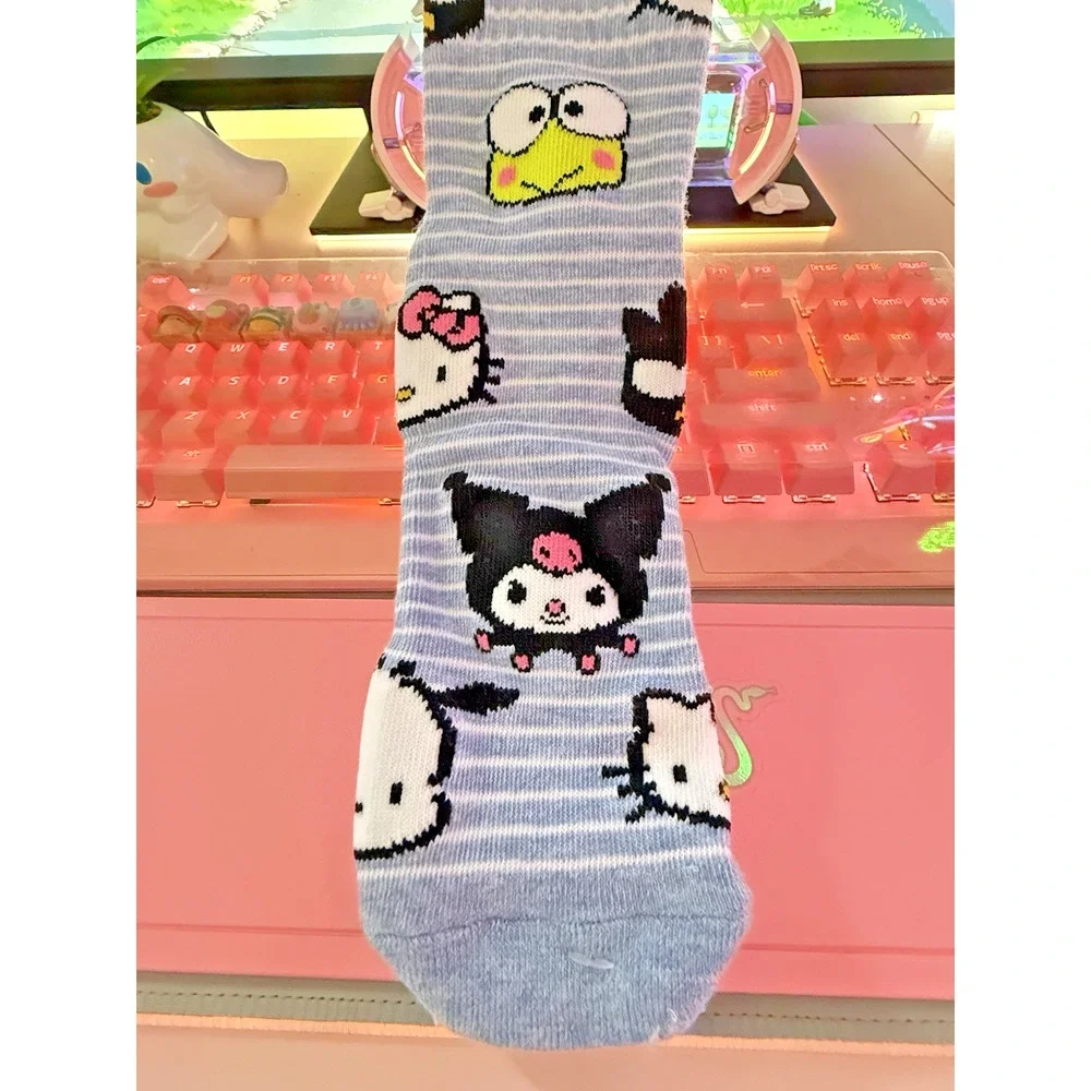 Hello Kitty & Friends Mens Crew Socks Kuromi Keroppi Pochacco 2024 Sanrio Stripe